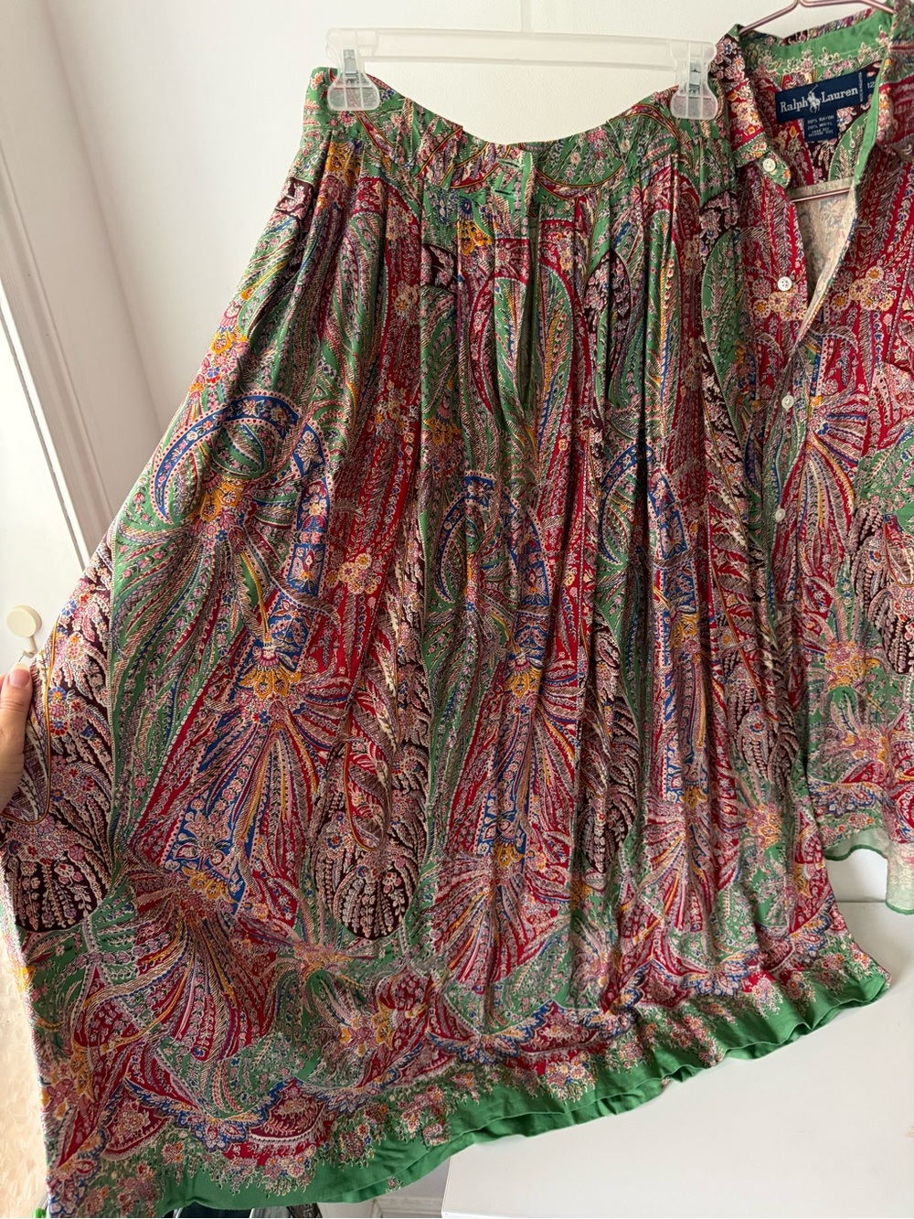 Ralph Lauren Blue Label Green Multicolor Paisley Full Maxi Skirt And Button Up